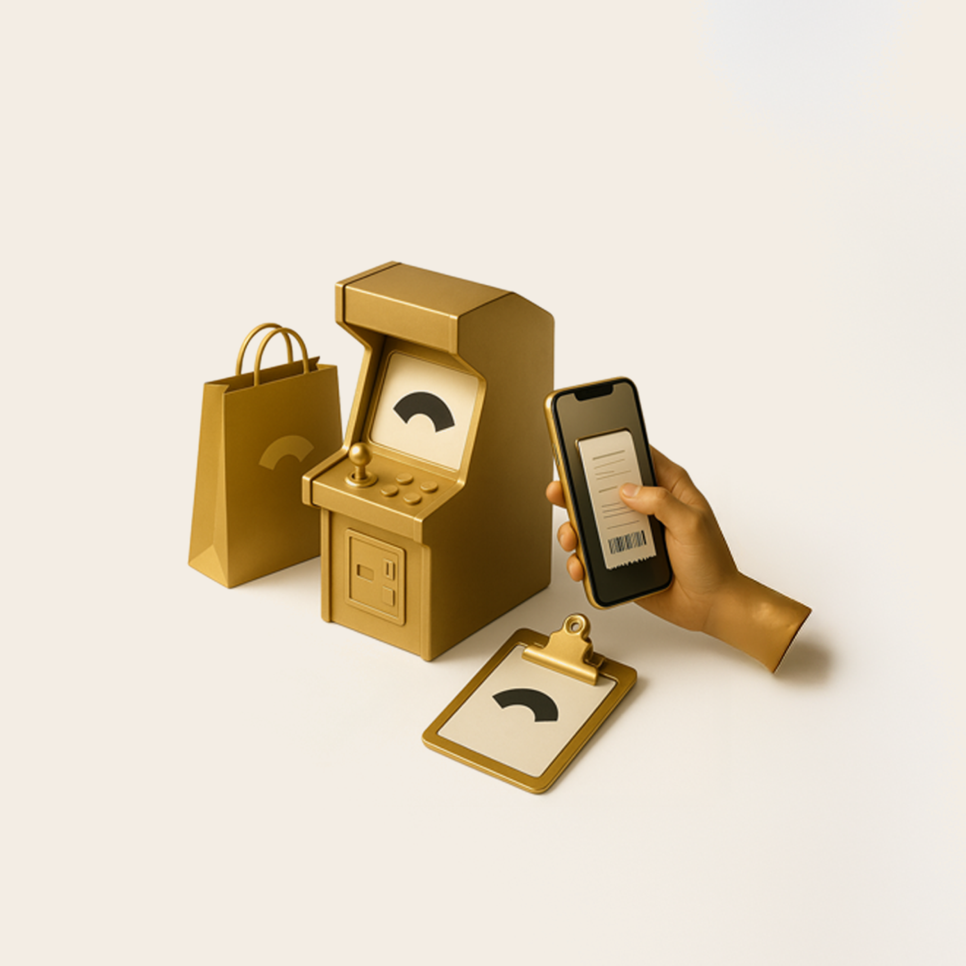 A render of three white cylindrical columns, against a warm creme background